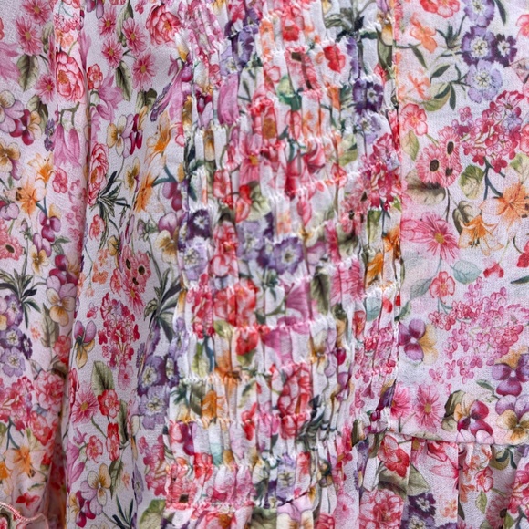 Zara | Chiffon Micro Ditsy Floral Peplum Bell Sleeve Lightweight Summer Blouse - Picture 11 of 15